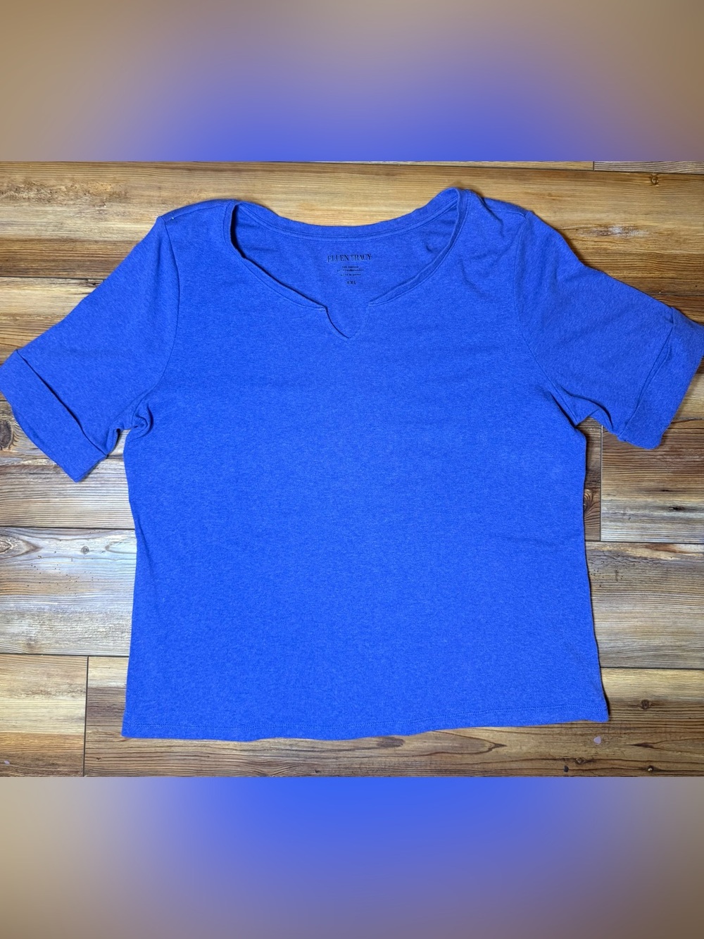 Ellen Tracy Blue Tee Shirt Womens XXL Stretch Short Sleeve Casual Basic Plus